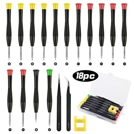 Ainiv Precision Repair Screwdriver Set,15PCS Small Screwdriver with with 2PCS Tweezers and 1 Magnetizer Screwdriver Kit Tool for PS4 Watchmakers