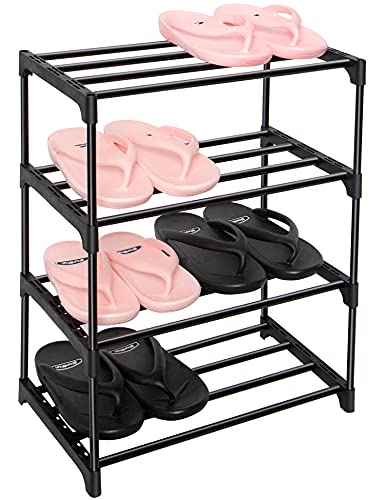 LNYZQUS Small Kids Shoe Rack, 4 Tier Pink Shoe Organizer Shoe Shelf For Closet,Stackable Narrow Shoe Stand Slim Zapateras Organizer,Cute Toddler