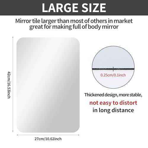 Self Adhesive Mirror Stick on Mirror 42 x 27cm Large Acrylic Mirror Wall Mirror Tile Non Glass Sticky Mirror Clear Mirror On Frameless for Bathro