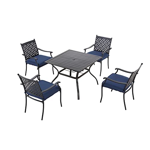 LOKATSE HOME Patio Chairs Square Table with Umbrella Hole, Grey