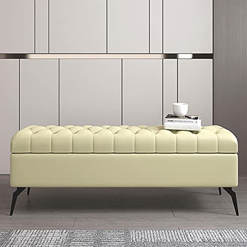Rectangle Storage Bench,Solid Wood End of Bed Bench with Storage,Leather Upholstered Storage Bench,Modern Storage Chest Bedroom Bench-Blue 100x40