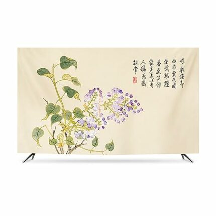 Qvo Chinese Style Flower TV Cover 55/75 Inch TV Cloth TV Cover Hanging TV Dust Cover/curved TV Cover/wall Mounted Monitor Dust Cover,Living Room/