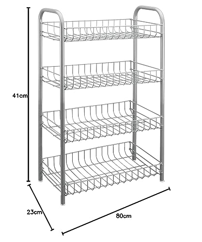 Metaltex Monaco 4-Tier Storage Rack-Multipurpose Shelf for Home Including Kitchen, Bathroom, Office and Garage-Silver, 41 x 23 x 80 Centimetres,