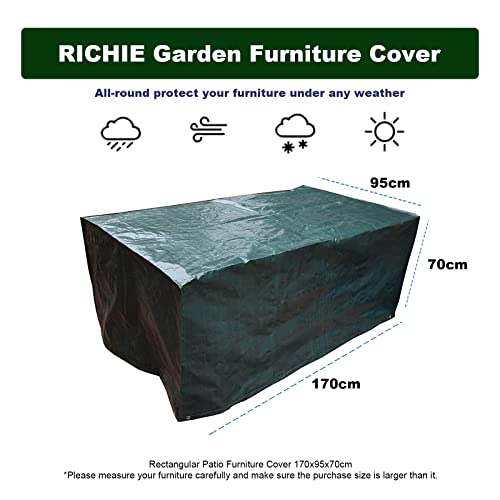 RICHIE Garden Furniture Covers Waterproof Garden Table Covers, 170x95x70cm Garden Covers Waterproof Breathable Polyethylene Outdoor Furniture Cov