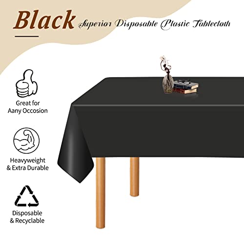 Pack of 8 Black Rectangle Plastic Tablecloth Disposable Tablecloth 54 Inch x 108 Inch Decorative Table Cloth for Picnic BBQ, Party, Wedding, Banq