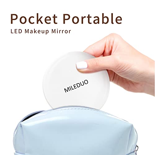 MILEDUO Travel Mirror with Light 1x/10x Compact Magnifying Mirror,Handheld 2-Sided Pocket Mirror Led Small Makeup Mirror for Purses,Mirror for Ha