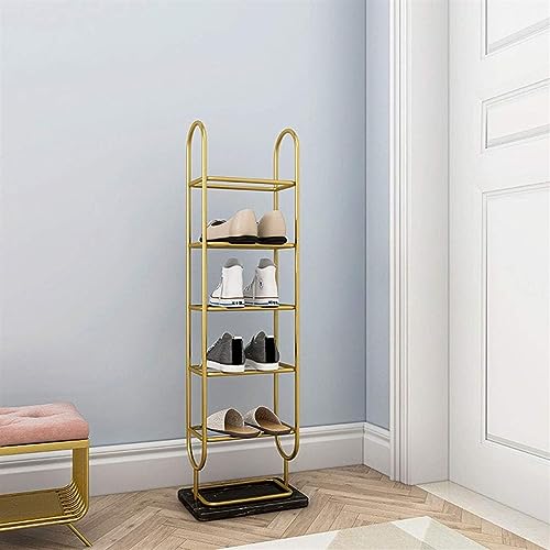 KRHINO Shoe Rack Nordic Light Luxury Iron Shoe Rack Marble Base Shoe Shelf Multilayer Home Entrance Living Room Shoe Storage (Color : Gold White,