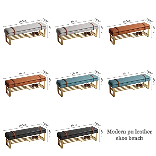 Luxury Shoe Rack Organizer,Comfortable Footrest Stool for Bedroom,Entryway Pu Leather Shoe Storage Bench,Modern Metal Shoe Bench with Upholstered