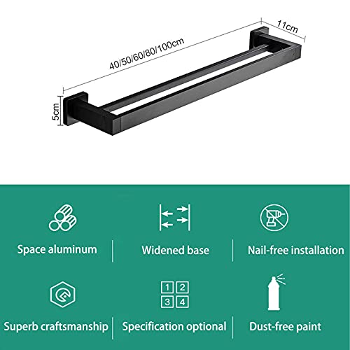 MONSTE Matt Black Towel Double Bar Towel Rack Wall Mount Stainless Steel 2 Bar Bathroom Shelf Bathroom Accessories (Size : 50CM)