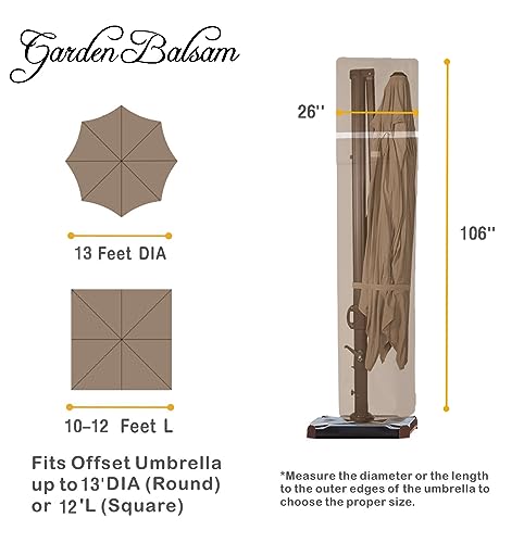 Garden Balsam Patio Umbrella Cover for 9ft to 13ft Offset Umbrella, Fade Resistant, Water Resistant, Curved Cantilever and Straight Pole Parasol