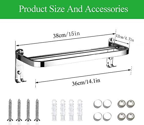Kuivoo Towel Rail Bar,304 Stainless Steel Double Towel Holder,38cm/15Inches Wall Mounted Polished Bath Towel Rack for Kitchen and Bathroom, Silve