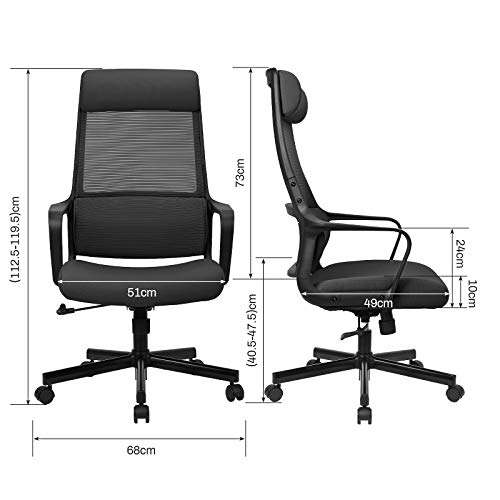 MELOKEA Office Chair, Ergonomic Desk Chair C-Curved Lumbar Support Adjustable Headrest, Mesh High Back Computer Chair for Home Office, Comfortabl