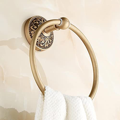 RAKUTE European Style Towel Ring, All Copper Round Towel Rack, Antique Towel Hanging Ring, Bathroom Towel Holder Bathroom Ring