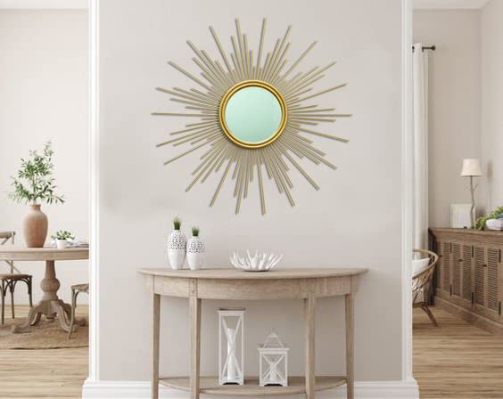 MAIKAILUN 24'' Gold Sunburst Wall Mirror Boho Home Decor Mordern Round Hanging Wall Art for Living Room/Bedroom/Bathroom/Entryway