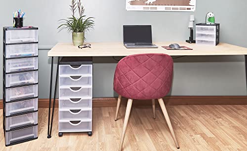 Iris Ohyama, Tower, Chest of Drawers, Plastic Storage Organizer with ergonomic handle, 2L, Set of 2, 3 drawers, Robust, BPA free, Office, Bedroom