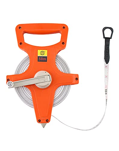 QWORK Open Reel Tape Measure, Fibreglass Surveyors Tape, 50M /165 FT