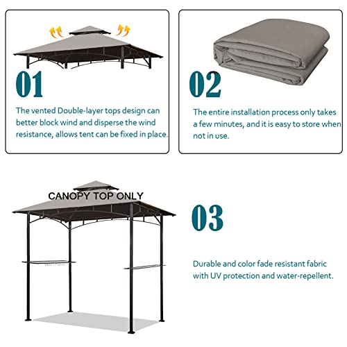 Grill Gazebo Replacement Canopy Top - Wonwon 5x8 Gazebo Roof Double Tiered Outdoor BBQ Roof Cover Grill Shelter Only Fit for Model L-GG001PST-F (