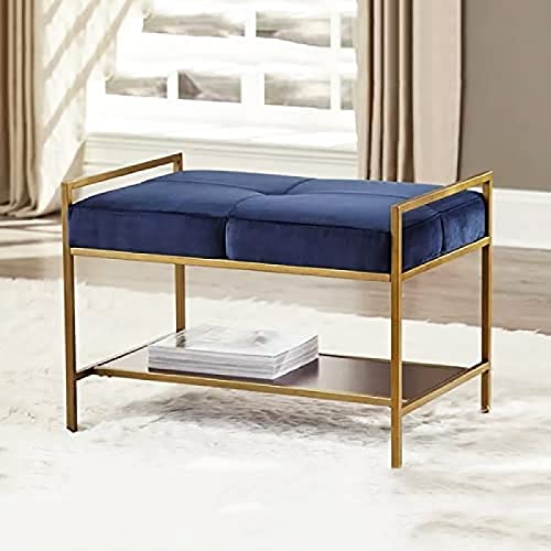 modern entryway bench, velvet upholstered shoe stool shoe cabinet furniture, premium bedroom shoe rack bench decor,Blue,100x35x45cm(39x14x18inch)