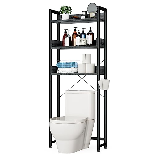 OTK Over-The-Toilet Storage, 3 Tier Bathroom Organizer Shelf, Freestanding Space Saver with Toilet Paper Holder, Multifunctional Over The Toilet