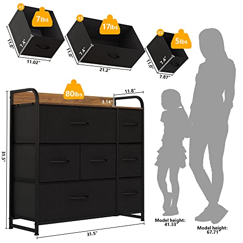 uiano Chest of Drawers with 7 Drawers,Suede Fabric Storage Tower, Easy to Install, Easy Pull Fabric Bins & Wooden Top & Large Storage Space, Livi
