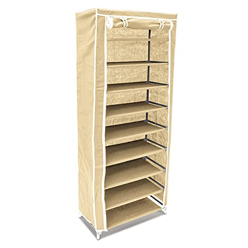 Relaxdays Organising Wardrobe Fits 36 Pairs of Shoes in 3 Colours Storage Solution, Steel, Black, 151 x 60 x 30 cm