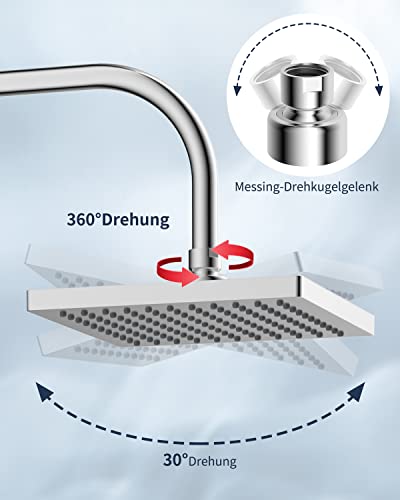 Hibbent Rain Shower Head 8 Inch, Stainless Steel Cover Rain Shower Head, Square Built-in Shower Heads, Mirror-Like Appearance, Swivelling Beam An