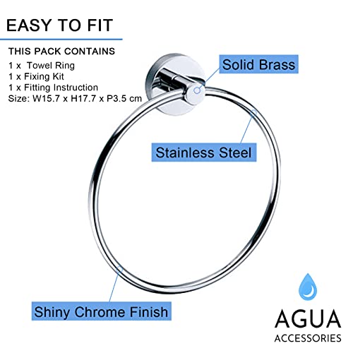 Agua Accessories Towel Ring for Hanging Towel Hanger, Towel Holder Wall Mounted for Bathroom & Kitchen Bathroom Accessories Chrome 12 Years