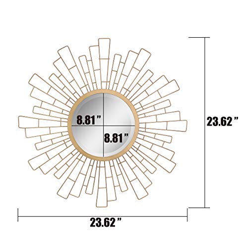 Stonebriar Round Decorative 23.6" Geometric Metal Sunburst Hanging Mirror for Wall, Antique Gold
