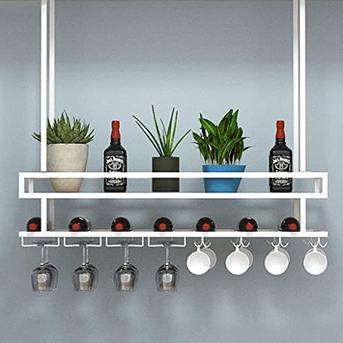 EYLINK Wine Racks,Ceiling Hanging Shelves Bottle Holder Glass Shelf, Industrial Retro Decor Wall Mounted Wine Glass Rack for Bar Kitchen Living R