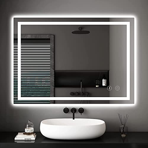 Dripex Bathroom Mirror with LED Lights, 500 * 700 MM Illuminated Backlit Wall Mounted Vanity Mirror Dimmable Switch 3 Colors and Demister Pad, Ho