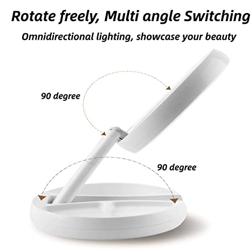 Hoffnugshween LED Foldable Makeup Mirror Lighted Makeup Mirror Double Sided 10X Magnifying Mirror Brightness&Angle&Height Adjustability with Ligh