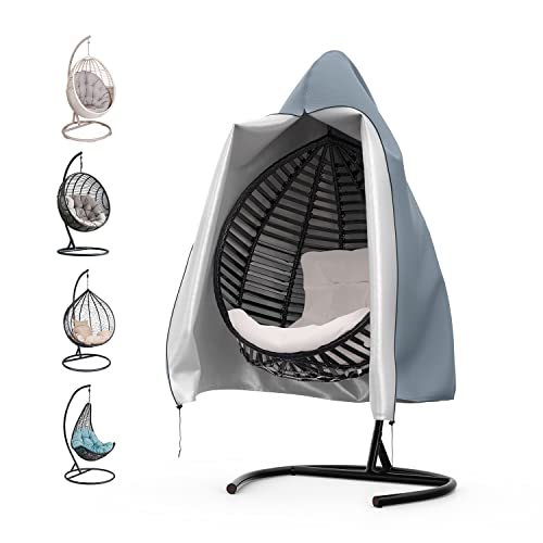 Mrrihand Hanging Egg Chair Cover with Air Outlet 190x115cm,Grey Egg Swing Chair Cover Waterproof with Zipper and Drawstring,Garden Swinging Chair