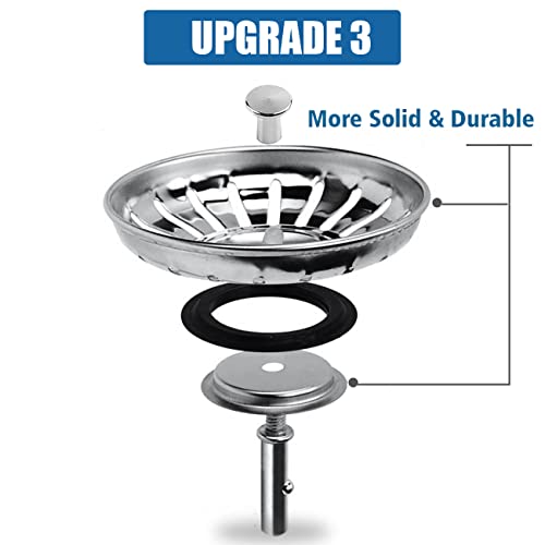 Sink Strainer Plug 78mm Pack of 2 (Upgraded), Kitchen Sink Waste Strainer Plug for UK Sinks (79-84mm), Stainless Steel Strainer Plug for Kitchen/