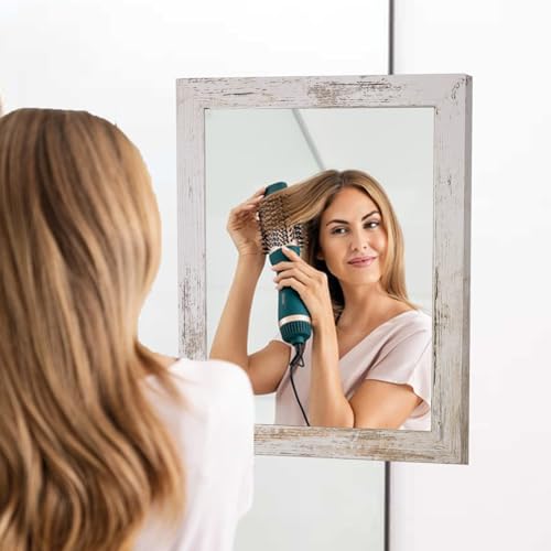 MIZEEYE Wall Mirror Decorative for Farmhouse, White Wood Frame Mirror for Wall, Rectangular Hanging Mirror for Bathroom, Bedroom, Living Room, Ha