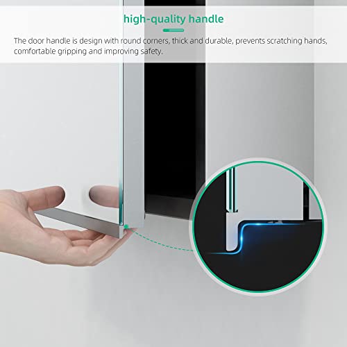 LUMIRRORS® Bathroom Mirror Cabinet with Shaver Socket LED Lights 63x65cm 2-door Dimmer Touch Switch Fogless Aluminum Adjustable Shelves Storage C