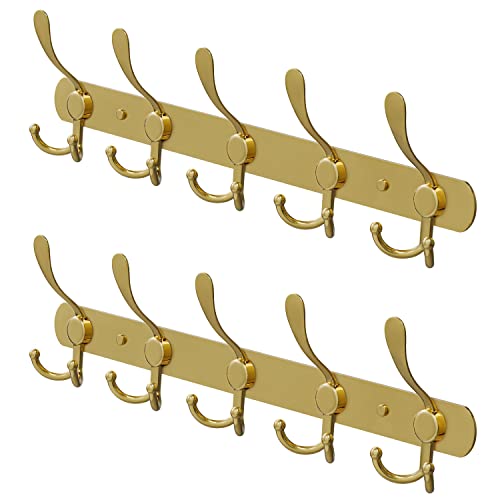 SAYONEYES Gold Coat Rack Wall Mount with 5 Tri Hooks for Hanging – 16 Inch Heavy Duty Stainless Steel Rustic Coat Rack Wall Mount – Hat Rack, Han