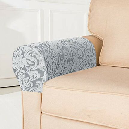 1 Pair Sofa Arm Slipcovers, Elastic Sofa Armrest Protectors, Removable Chair Sofa Armrest Covers Furniture Protector Chair Arm Cover (Light Grey)