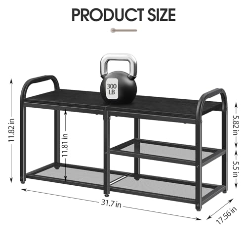 NORCEESAN Shoe Rack Bench for Entryway Shoe Organizer for Closet Black Bench with Shoe Storage Freestanding Shoe Rack with Mesh Shelves and Woode