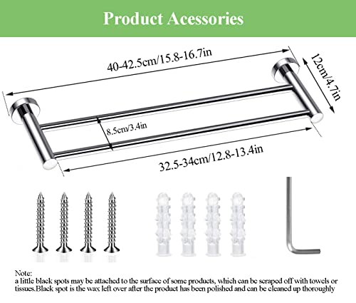 Kuivoo Towel Rail Bar,304 Stainless Steel Double Towel Holder,40cm/16Inches Wall Mounted Polished Bath Towel Rack for Bathroom and Kitchen, Silve