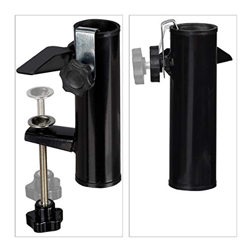 Relaxdays Parasol Holder for Square Balcony Railing, Umbrella Clamp, Pole Diameter 19-38 mm, Steel, H: 15.5 cm, Black
