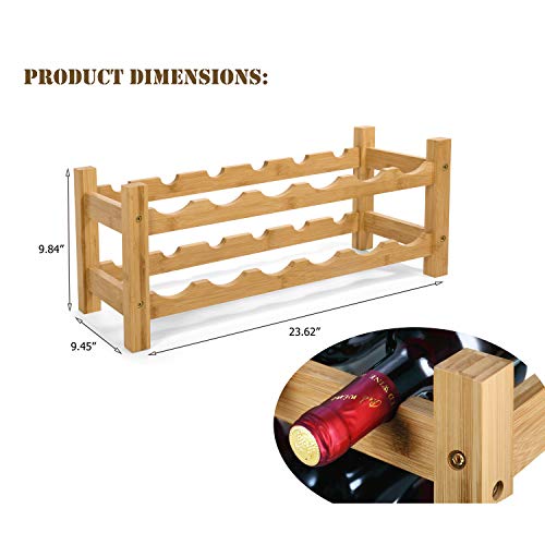 HYNAWIN 2 Tiers Bamboo Wine Rack Free Standing Wine Display Stand Wine Storage Rack Shelf Wine Bottle Holder for Home Living Room Kitchen Bar, 12