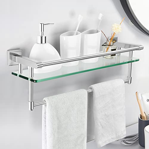 Bathroom Glass Shelf Towel Rack Shelf Glass Organizer Wall-Mounted Bathroom Storage SUS304 Stainless Steel Towel bar/Track Wall-Mounted Tempered