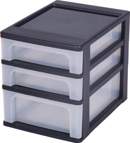 Iris Ohyama Europe Drawers, Storage drawers with 3 drawers, Plastic drawers black, Drawer tower unit three drawers, Drawer organiser, Plastic off