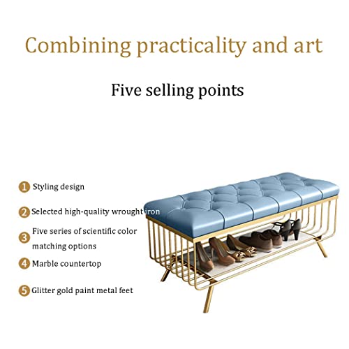 Upholstered Bench, Shoe Bench with Shoe Shelf, Bedroom Stool, Steel Frame, Synthetic PU, Golden Metal Legs, for Living Room Entryway Indoor Vanit