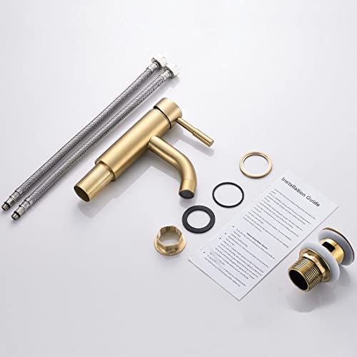 NewEast Gold Basin Taps Mono Single Lever Bathroom Sink Mixer Tap with Pop Up Waste