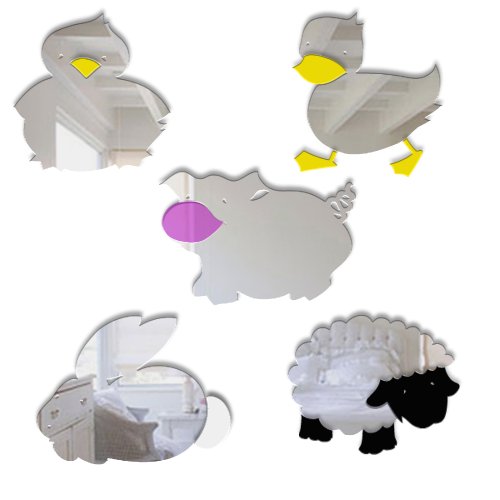 Mungai Mirrors 15cm Farmyard Set Acrylic Mirrors (Set of 5), Silver, B004