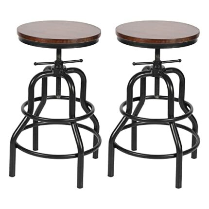 campMax 20-27 Inch Vintage Industrial Swivel Bar Stools Set of 2, 13" W Metal Barstools Counter Height Adjustable with Footrest for Kitchen Farmh