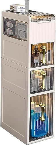 伟 祥 Bathroom Storage Cabinet with Clear Drawers, 2/3/4 Tier Bathroom Floor Cabinet, Floor Freestanding Narrow Tall Cabinet, Freestanding Side Sto