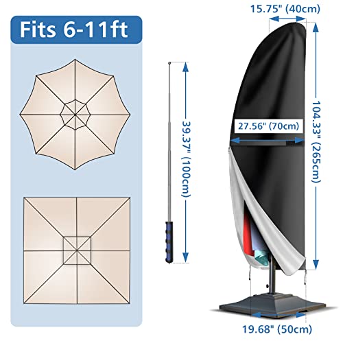 GARPROVM Parasol Cover Waterproof 2 to 4m, 420D Oxford Fabric, Heavy-duty Garden Umbrella Cover, Windproof Anti-UV Cantilever Coverswith Zip