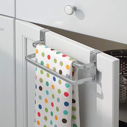mDesign Double Tea Towel Holder for Hanging Over The Kitchen Cupboard Door - Towel Rack - No Drilling Necessary - Also Suitable as a Bath Towel H